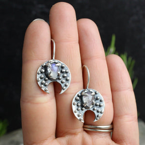 Moon Dangle Earrings //  Rainbow Moonstone