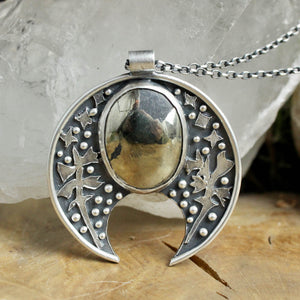 Voyager Botanical Moon Necklace //  Pyrite