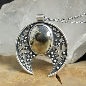 Voyager Botanical Moon Necklace //  Pyrite
