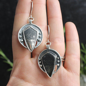 Moon Dangle Earrings // Pyrite