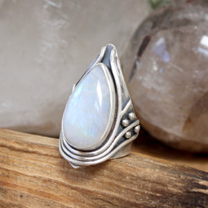Warrior Ring // Rainbow Moonstone - Size 9 - Acid Queen Jewelry
