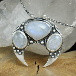 Moon Voyager Necklace // Triple Rainbow Moonstone