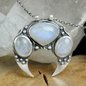 Moon Voyager Necklace // Triple Rainbow Moonstone