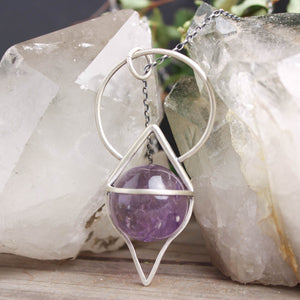 Crystal Ball Pendulum Necklace // Amethyst