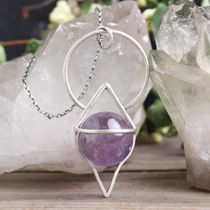 Crystal Ball Pendulum Necklace // Amethyst