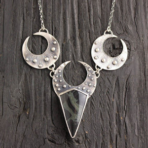 Seeker Moon Necklace // Spider Web Obsidian