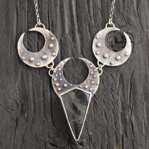 Seeker Moon Necklace // Spider Web Obsidian