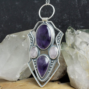 Empress Chest Shield Necklace // Amethyst + Rose Quartz
