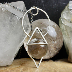 Crystal Ball Pendulum Necklace // Smoky Quartz