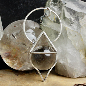 Crystal Ball Pendulum Necklace // Smoky Quartz