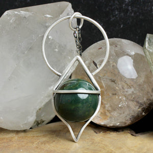 Crystal Ball Pendulum Necklace // Bloodstone