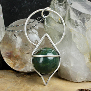 Crystal Ball Pendulum Necklace // Bloodstone