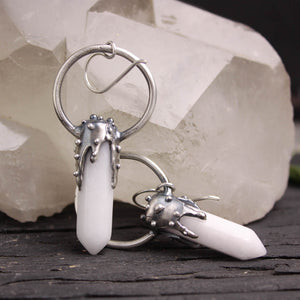 Crystal Drop Earrings // White Agate