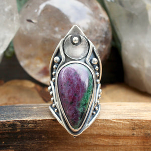 Warrior Crescent Shield// Ruby Zoisite - Size 9 - Acid Queen Jewelry