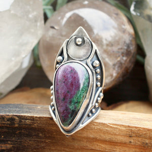 Warrior Crescent Shield// Ruby Zoisite - Size 9 - Acid Queen Jewelry