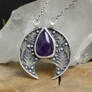 Voyager Botanical Moon Necklace //  Amethyst