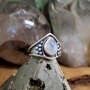 Vela Ring // Rainbow Moonstone - Acid Queen Jewelry