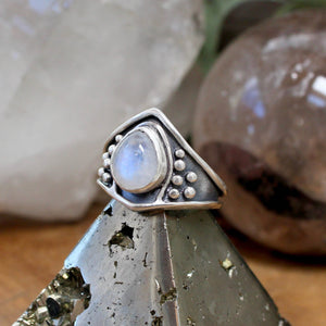 Vela Ring // Rainbow Moonstone - Acid Queen Jewelry