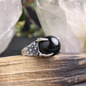 Sorceress Crystal Ball Ring // Silver and Black Onyx