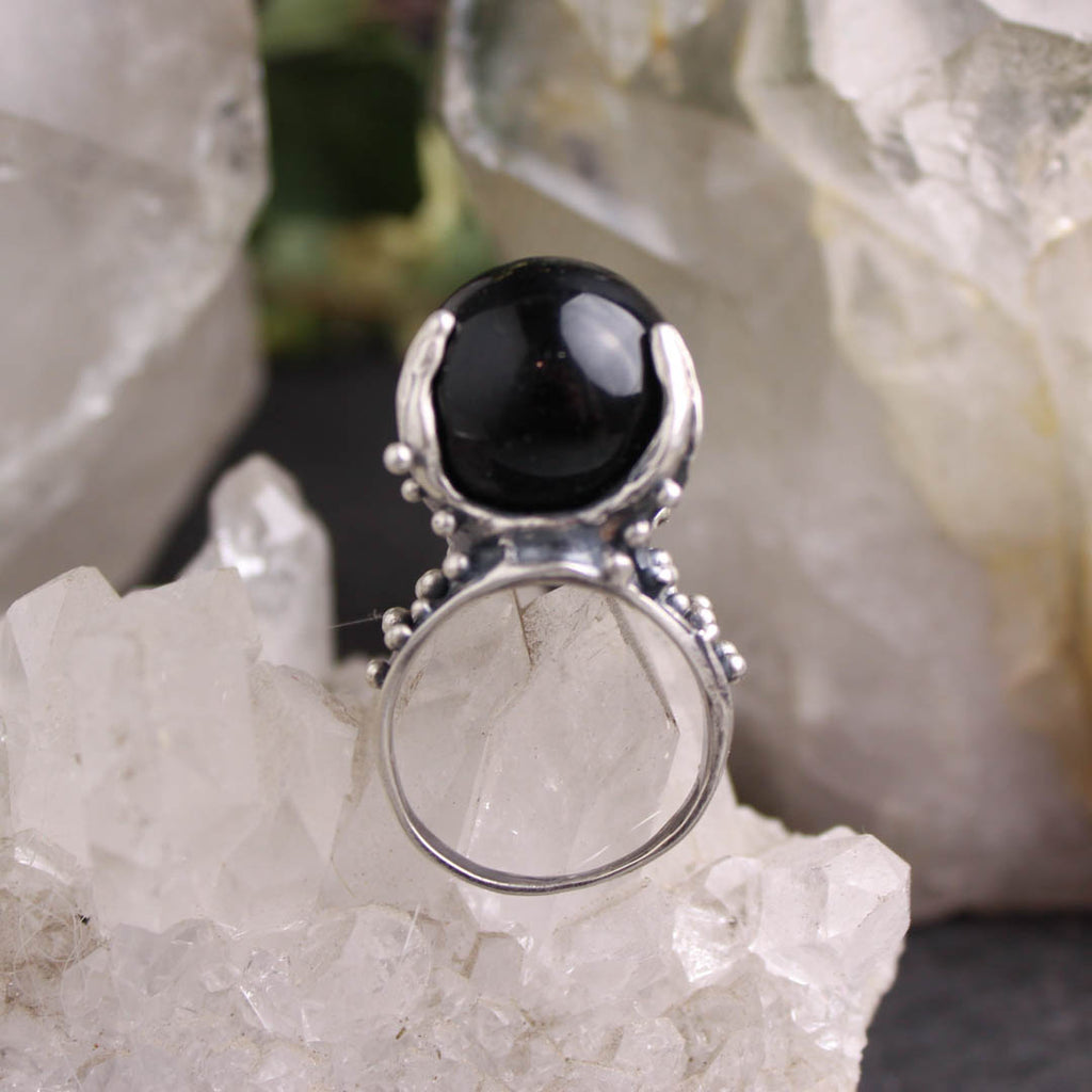 Sorceress Crystal Ball Ring // Silver and Black Onyx - Acid Queen Jewelry