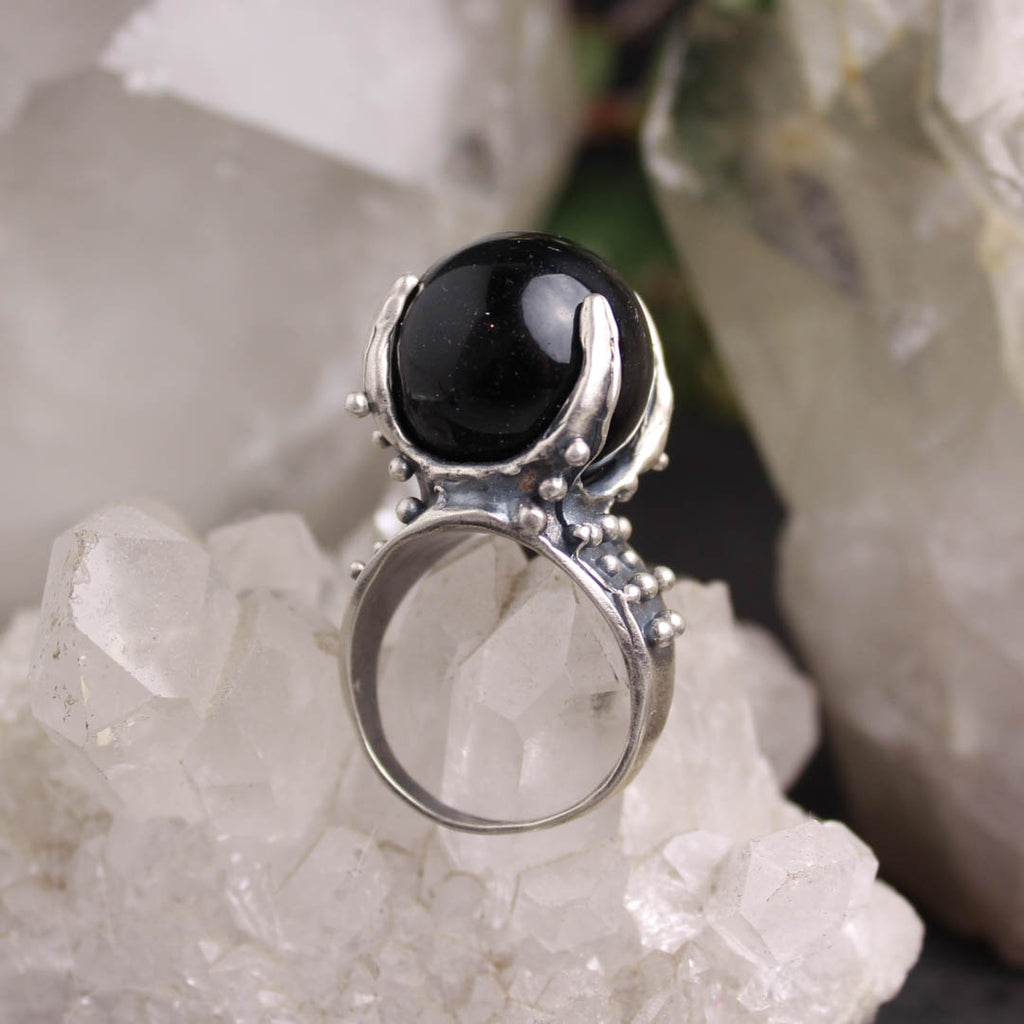 Sorceress Crystal Ball Ring // Silver and Black Onyx - Acid Queen Jewelry