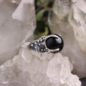 Sorceress Crystal Ball Ring // Silver and Black Onyx