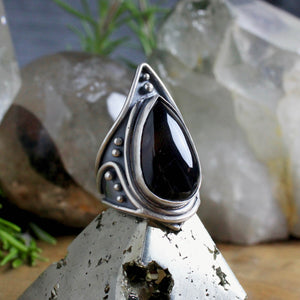 Warrior Ring // Black Agate  - Size 8 - Acid Queen Jewelry
