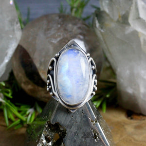 Warrior Ring // Rainbow Moonstone - Size 10 - Acid Queen Jewelry