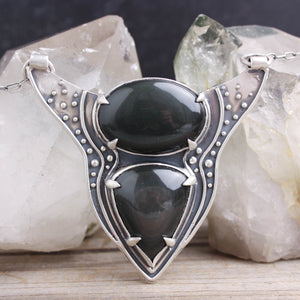 Voyager Shield Necklace // Double Obsidian Rainbow