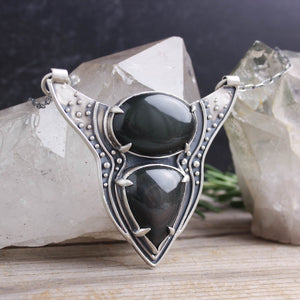 Voyager Shield Necklace // Double Obsidian Rainbow