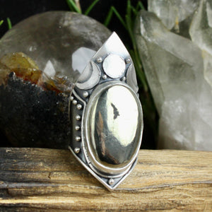Warrior Moon Shield Ring //  Pyrite - Size 9.5