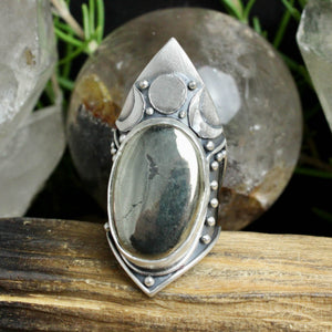 Warrior Moon Shield Ring //  Pyrite - Size 9.5