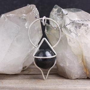 Crystal Ball Pendulum Necklace // Black Jet