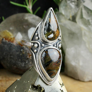 Warrior Shield Ring // Double Pietersite- Size 8.5