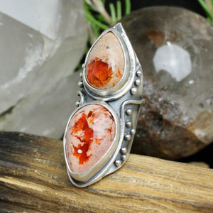 Warrior Shield Ring // Double Mexican Fire Opal - Size 5.75
