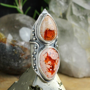 Warrior Shield Ring // Double Mexican Fire Opal - Size 5.75