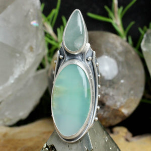 Warrior Shield Ring // Double Chrysoprase - Size 7
