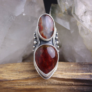 Warrior Shield Ring // Carnelian and Red Pietersite - Size 9