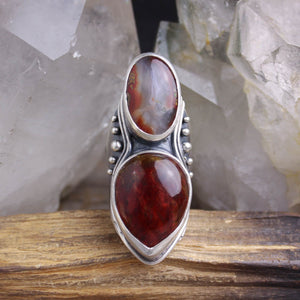 Warrior Shield Ring // Carnelian and Red Pietersite - Size 9