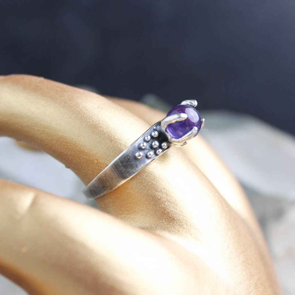 Sorceress Crystal Ball Ring- Amethyst - 6mm - Antiqued - Acid Queen Jewelry