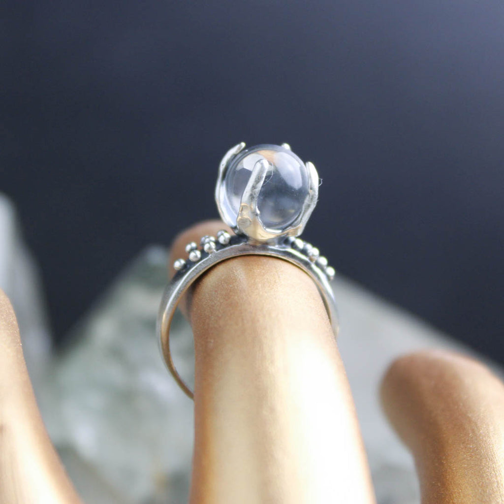Sorceress Crystal Ball Ring- Quartz - 8mm - Signature Finish - Acid Queen Jewelry
