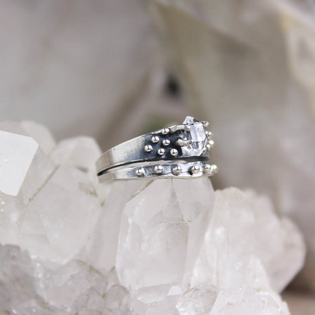 The Queen's Ring - Herkimer Diamond Quartz - Sterling Silver - Antiqued - Acid Queen Jewelry