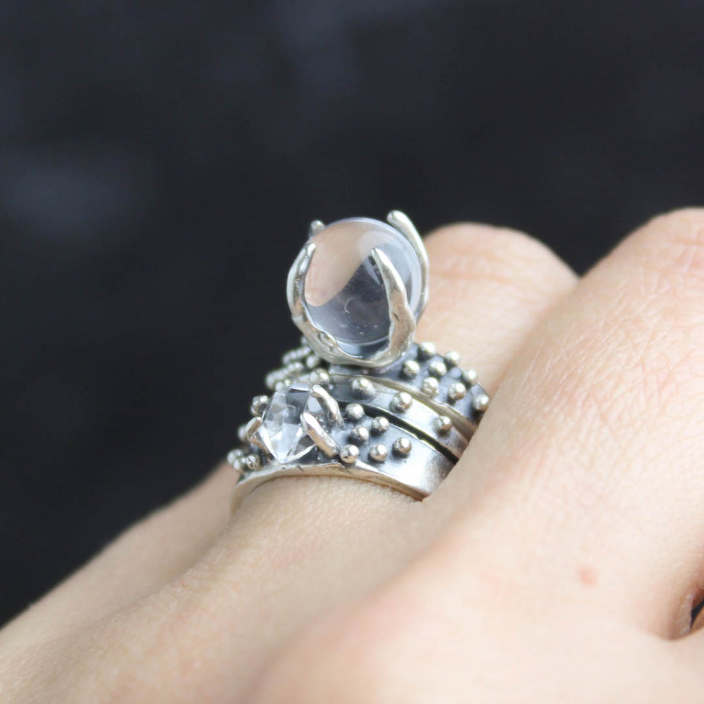 The Queen's Ring - Herkimer Diamond Quartz - Sterling Silver - Antiqued - Acid Queen Jewelry