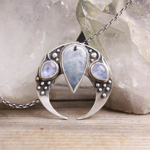 Voyager Moon Necklace // Triple Rainbow Moonstone