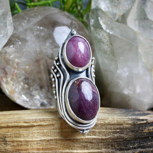 Warrior Shield Ring // Double Ruby - Size 7 - Acid Queen Jewelry