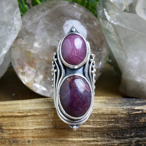 Warrior Shield Ring // Double Ruby - Size 7 - Acid Queen Jewelry