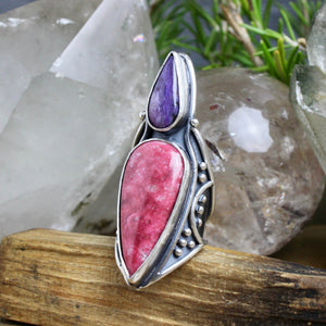 Warrior Shield Ring // Thulite + Charoite - Size 9 - Acid Queen Jewelry