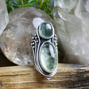 Warrior Mini Shield Ring // Double Aquamarine  - Size 8 - Acid Queen Jewelry