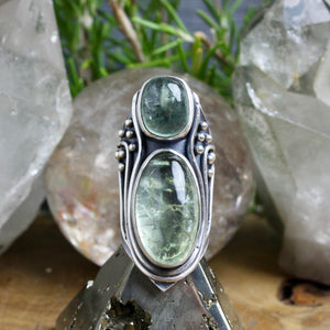 Warrior Mini Shield Ring // Double Aquamarine  - Size 8 - Acid Queen Jewelry