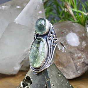 Warrior Mini Shield Ring // Double Aquamarine  - Size 8 - Acid Queen Jewelry
